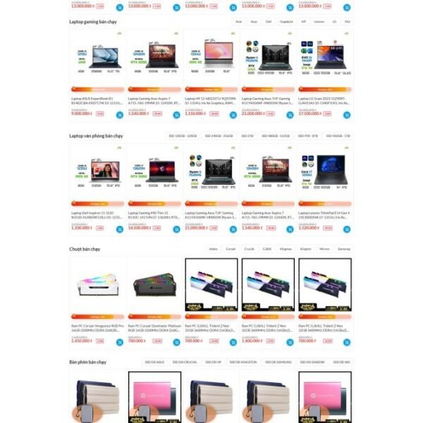 Theme wordpress bán thiết bị máy tính laptop giống Gearvn